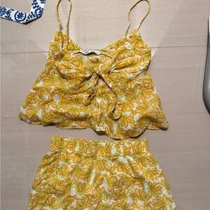 Zara Yellow and Green Floral Top